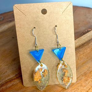 Blue triangle dangling earrings
